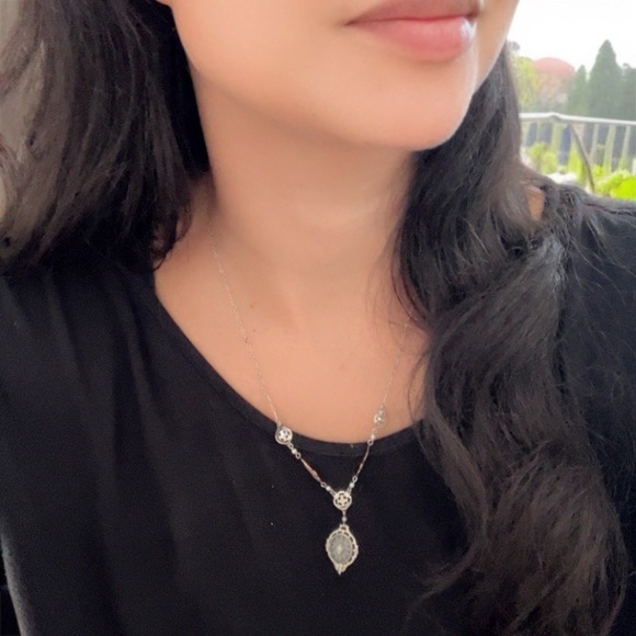 Antique Edwardian Art Deco 10k Gold Rock Crystal Diamond Lavaliere Necklace - Picture 15 of 15